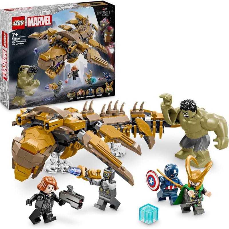 LEGO Marvel Vengadores vs. Leviatán figura de Hulk y minifiguras de Loki, Capitán América, Viuda Negra y Chitauri