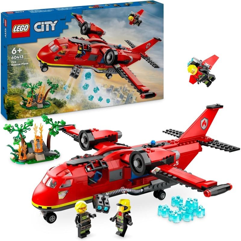 Lego City avión de rescate con 3 minifiguras de piloto bombero y operador