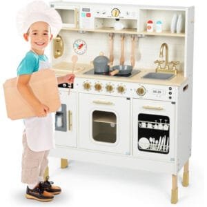 Cocina infantil de madera con iluminación LED y accesorios