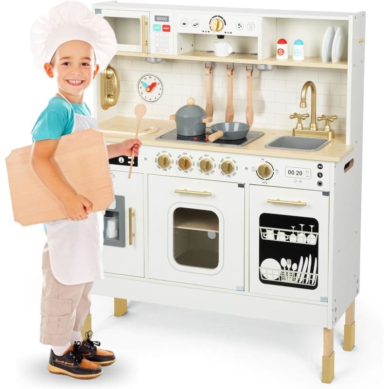 Cocina infantil de madera con iluminación LED y accesorios