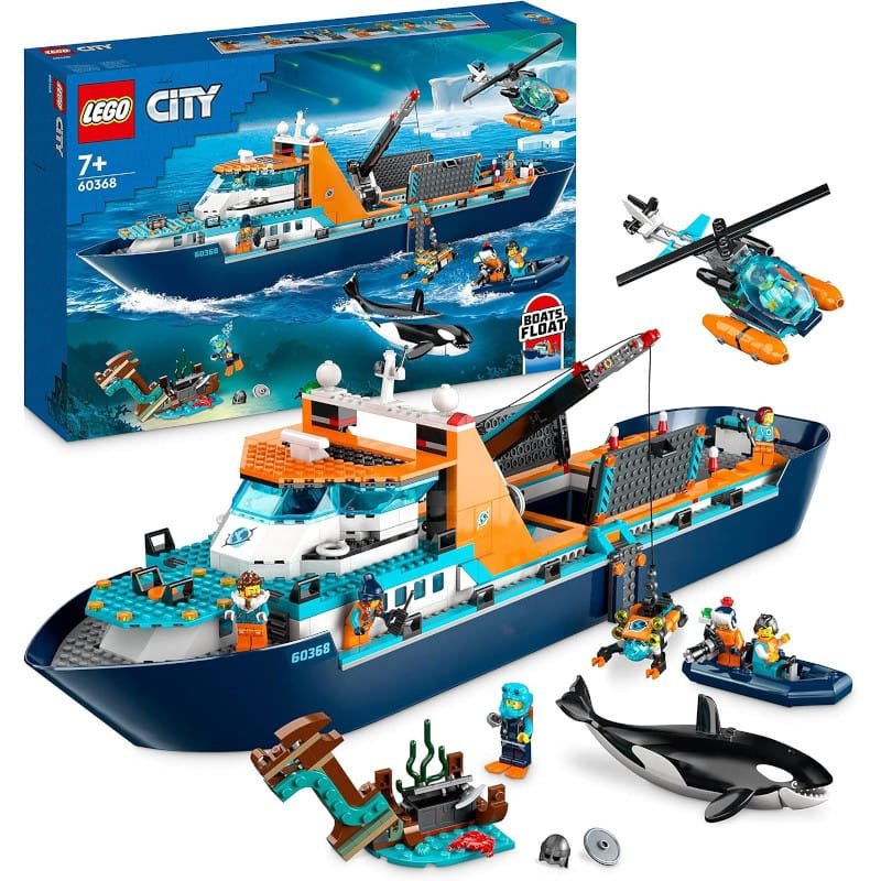 Lego City Barco explorador que flota con helicóptero del Ártico